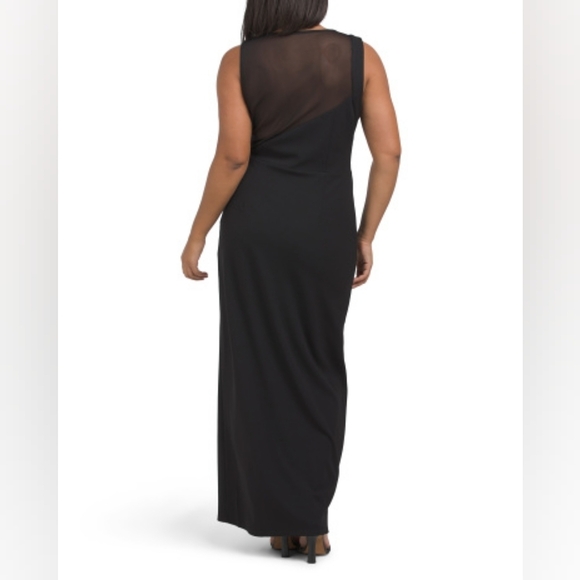 Donna Morgan Sleeveless Maxi Dress w/ Mesh Illusion Neckline & Side Slit - 12 - Picture 5 of 6